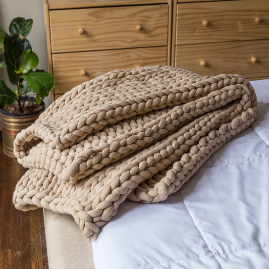 Chunky Taupe Knit Throw Blanket